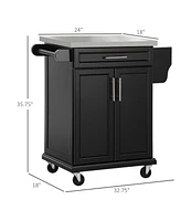 Streamdale Furniture Rolling Kitchen Island Cart with Stainless Steel Countertop and Storage