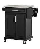 Streamdale Furniture Rolling Kitchen Island Cart with Stainless Steel Countertop and Storage