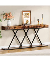 Tribesigns Extra Long Console Table, 70.87" Farmhouse Entryway Table with Unique Metal Base, Industrial Narrow Sofa Table for Living Room, Entryway, H