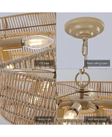 Streamdale Furniture Woven Bohemian Rattan Pendant Light with 5-Tier Chandelier