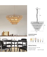 Streamdale Furniture Woven Bohemian Rattan Pendant Light with 5-Tier Chandelier