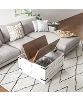 Streamdale Furniture Coffee Table with Flip Top Hidden Storage, Square Center Table White