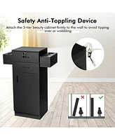 Skonyon Salon Station Storage Cabinet with 6 Hair Dryer Holders for Hair Stylist-Black