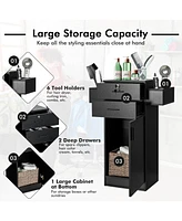 Skonyon Salon Station Storage Cabinet with 6 Hair Dryer Holders for Hair Stylist-Black