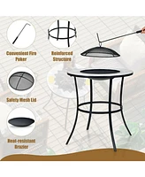 Sugift 23.5 Inches Round Fire Pit Table with Mesh Cover and Fire Poker