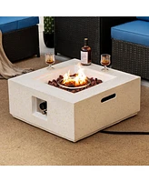 Sugift 28 Inch 40000 Btu Square Propane Gas Fire Pit with Pvc Cover-White
