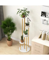 Sugift Indoor Metal Plant Stand Corner Plant Shelf for Potted Plant with Golden Metal Frame-White