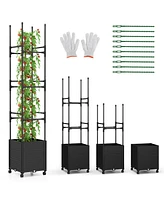Sugift Raised Garden Bed with Obelisk Trellis and 3 Heights & Detachable Pe-Coated Metal Tubes-Black
