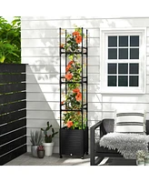 Sugift Raised Garden Bed with Obelisk Trellis and 3 Heights & Detachable Pe-Coated Metal Tubes-Black