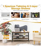 Sugift 3-tier Console Table Tv Stand with Mesh Storage Shelf-Rustic Brown
