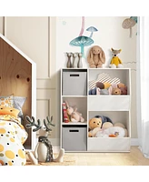 Gymax Kids Toy Storage Organizer 5 Cubbies Wooden Bookshelf Display Cabinet w/ Drawers
