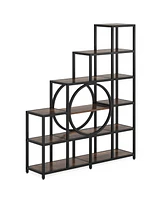 Tribesigns 16 Shelves Bookshelf, Industrial Freestanding Ladder Corner Bookshelf 12 Cubes Stepped Etagere Bookcase, Rustic 6 Tier Display Shelf Storag