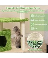 Sugift 38 Inch Cute Cat Tree for Indoor Cats with Fully Wrapped Sisal Scratching Posts-Green