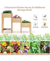 Sugift 3-Tier Wooden Raised Garden Bed with Open Storage Shelf-Natural