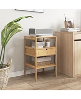 Skonyon Nightstand Set of 2 Bamboo End Table with 2 Open Shelves and Drawer-Set of 2