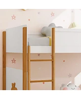 Skonyon Twin Over Twin Bunk Bed with Integrated Ladder and Safety Guardrails-Twin Size