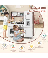 Vebreda Kids Kitchen Playset with Realistic Sounds and Lights-Brown & White