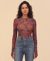 Avec Les Filles Women's Printed Mesh Long-Sleeve Top