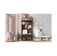 Hall Tree with Hooks, Bench, and Storage