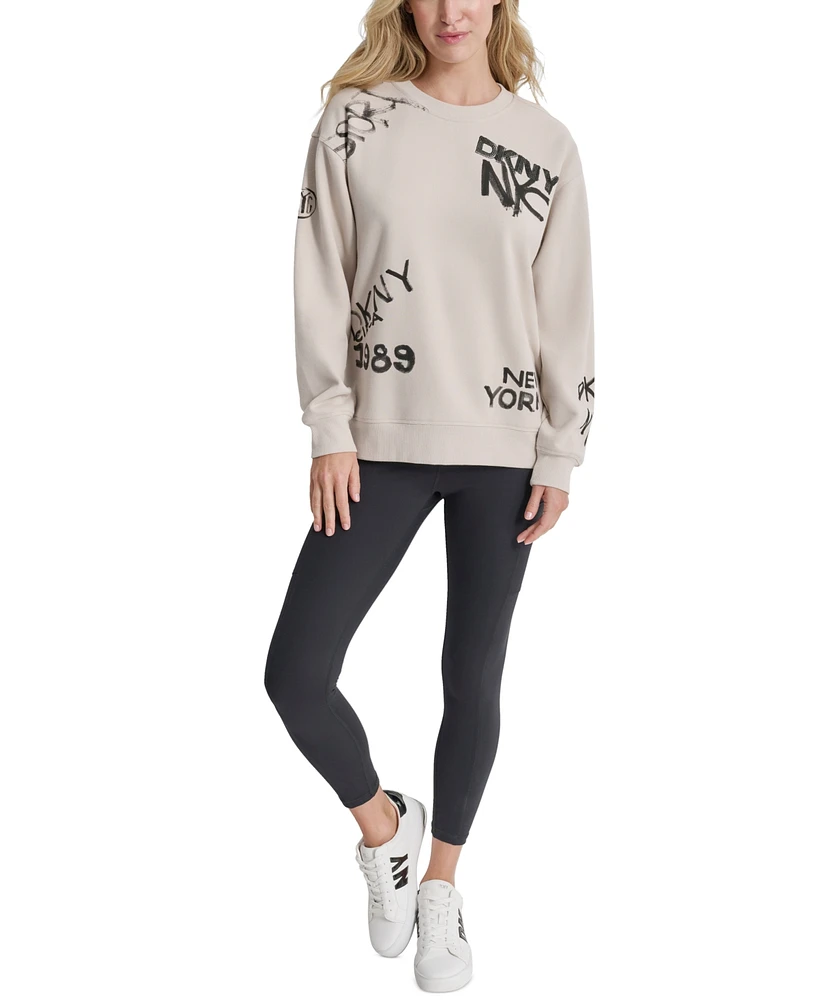 Dkny Women's Graffiti Logo Crewneck Fleece Sweatshirt