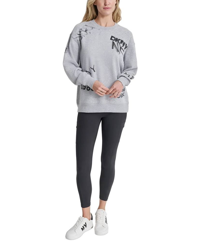 Dkny Women's Graffiti Logo Crewneck Fleece Sweatshirt