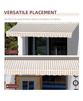 13' Retractable Patio Awning, Uv/Water-Resistant, Beige Stripes