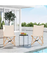 Sugift Set of 2 Bamboo Dorm Chair with Storage Pocket for Camping and Fishing-Beige