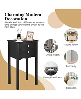 Sugift Side Table End Accent with 2 Drawers-White