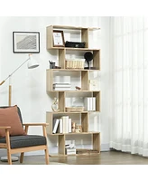 Simplie Fun 6-Shelf Wooden Bookshelf Display Stand Organizer (75.5"H, Oak