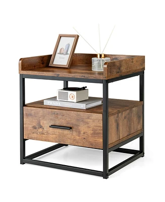 Sugift 3-tier Nightstand with Drawer and Raised Top Baffles