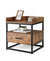 Sugift 3-tier Nightstand with Drawer and Raised Top Baffles