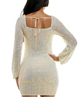 Emerald Sundae Juniors' Sequin Blouson-Sleeve Bodycon Dress