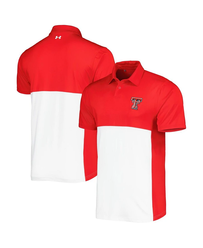 Under Armour Men's Red/White Texas Tech Red Raiders Green Blocked Polo Performance