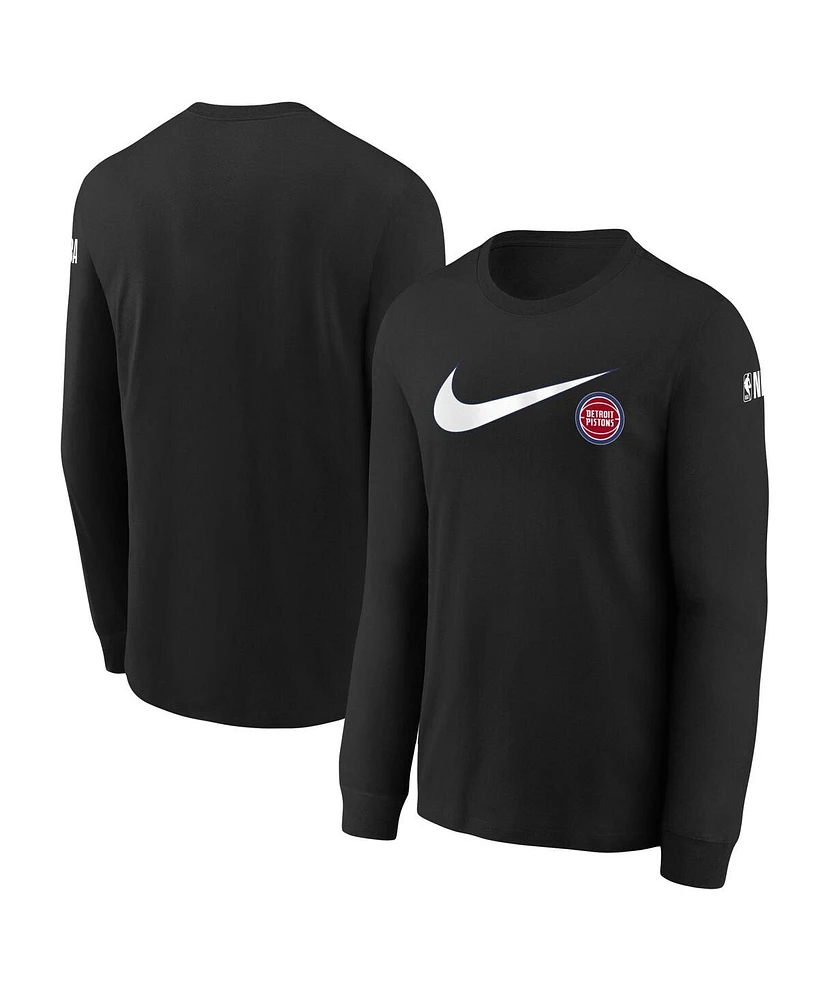 Nike Big Boys and Girls Black Detroit Pistons Swoosh Long Sleeve T-Shirt