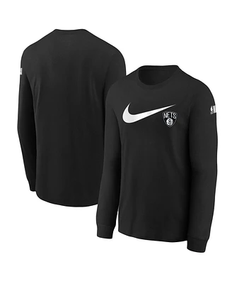 Nike Big Boys and Girls Black Brooklyn Nets Swoosh Long Sleeve T-Shirt