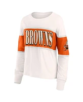 Fanatics Women's Cream Cleveland Browns Antique Block Long Sleeve T-Shirt