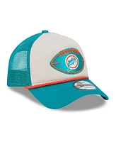 New Era Men's Stone/Aqua Miami Dolphins 2024 Sideline Historic 9FORTY A-Frame Trucker Adjustable Hat