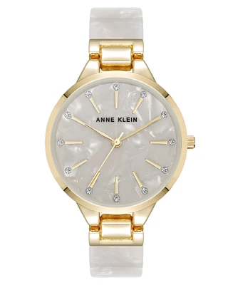 Anne Klein Women's Quartz Boyfriend White Acetate and Gold-Tone Metal Alloy Bangle Watch, 35.5mm