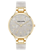 Anne Klein Women's Quartz Boyfriend White Acetate and Gold-Tone Metal Alloy Bangle Watch, 35.5mm