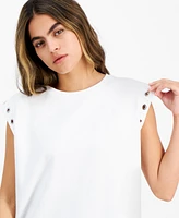 Bar Iii Petite Crewneck Grommet-Trim-Sleeve Top, Created for Macy's