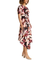 Maggy London Women's Printed Ruched Midi Dress