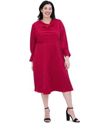 Jessica Howard Plus Satin Cowlneck Midi Dress