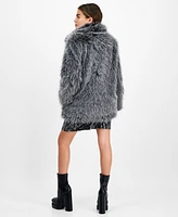 Bar Iii Petite Faux-Fur Collared Snap-Front Coat, Created for Macy's