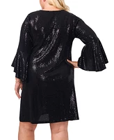 Vince Camuto Plus Sequined Flounce-Sleeve Mini Dress