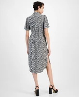 Michael Kors Women's Printed Flutter-Sleeve Chain-Belt Dress