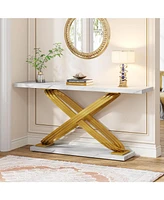 Tribesigns 55 Inch Modern Console Table, Faux Marble Gold Entryway Table Behind Sofa Couch, Narrow Rectangular Sofa Table for Living Room, Bedroom, Fr
