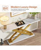 Tribesigns 55 Inch Modern Console Table, Faux Marble Gold Entryway Table Behind Sofa Couch, Narrow Rectangular Sofa Table for Living Room, Bedroom, Fr