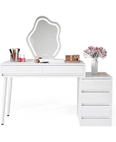 Tribesigns White Desk with 5 Drawers, Modern YFme Office Desk with Storage Drawers and Printer Stand, Reversible Computer Desk Vanity Desk for Bedroom