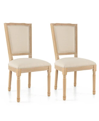 Skonyon French Dining Chair Set of 2 with Rectangular Backrest and Solid Rubber Wood Frame-Beige