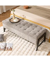 Vebreda Modern Chenille Storage Bench with Solid Rubber Wood Legs-Gray